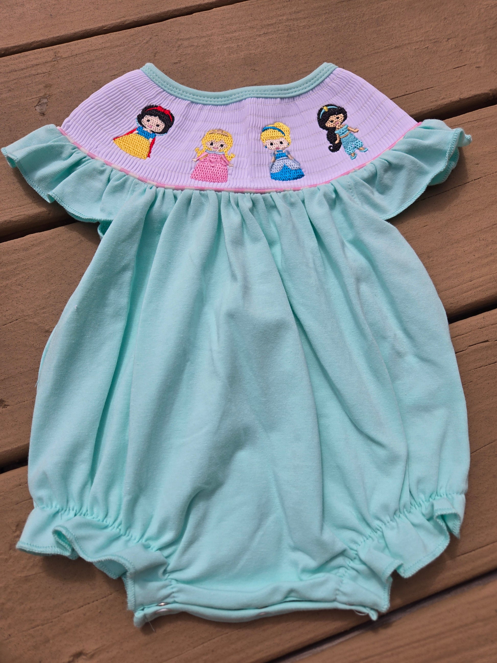 Blue Mint Princess Smocked Gingham Bubble Honeydew