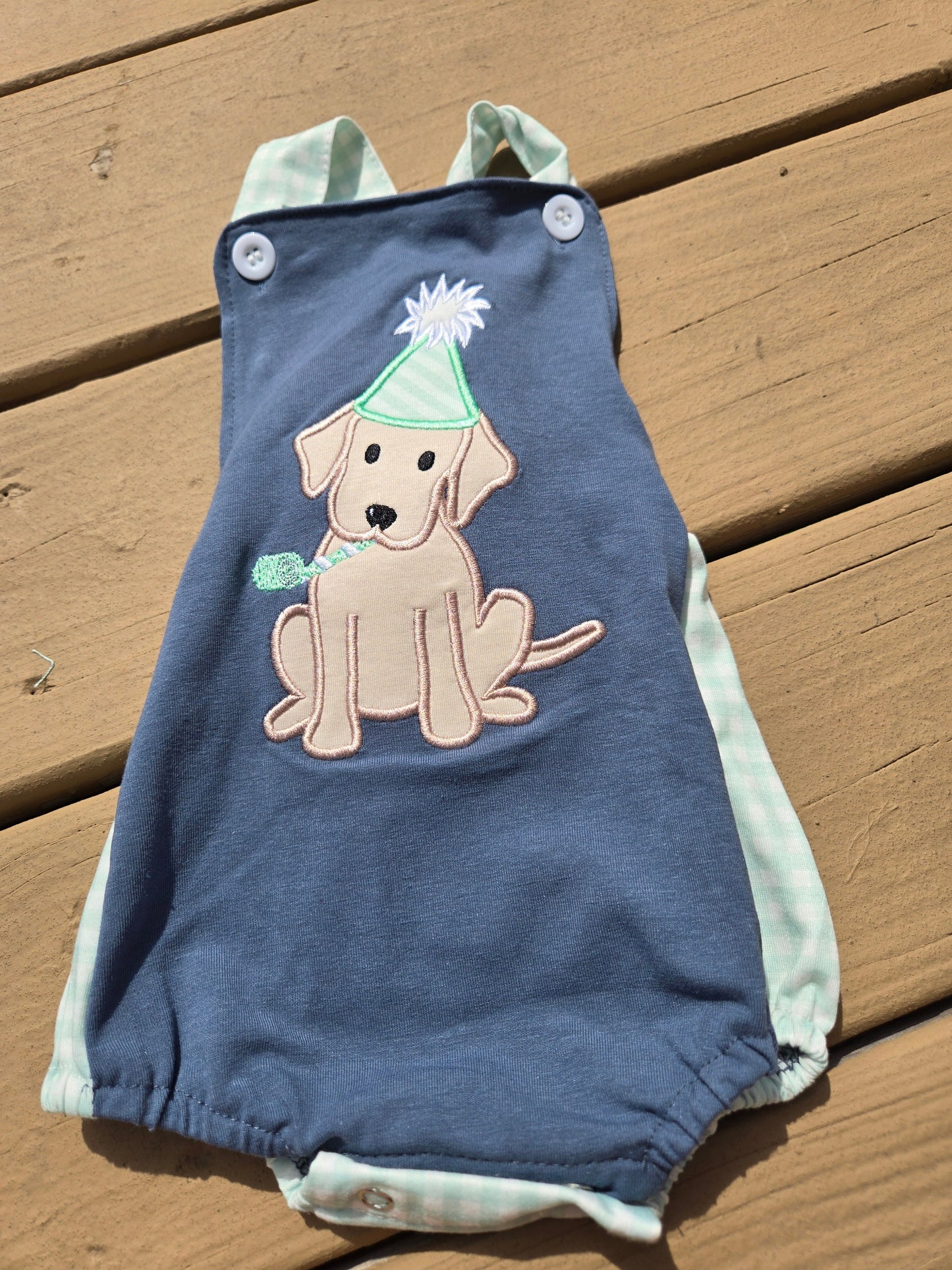 Navy Puppy Birthday Applique Boy Bubble Honeydew