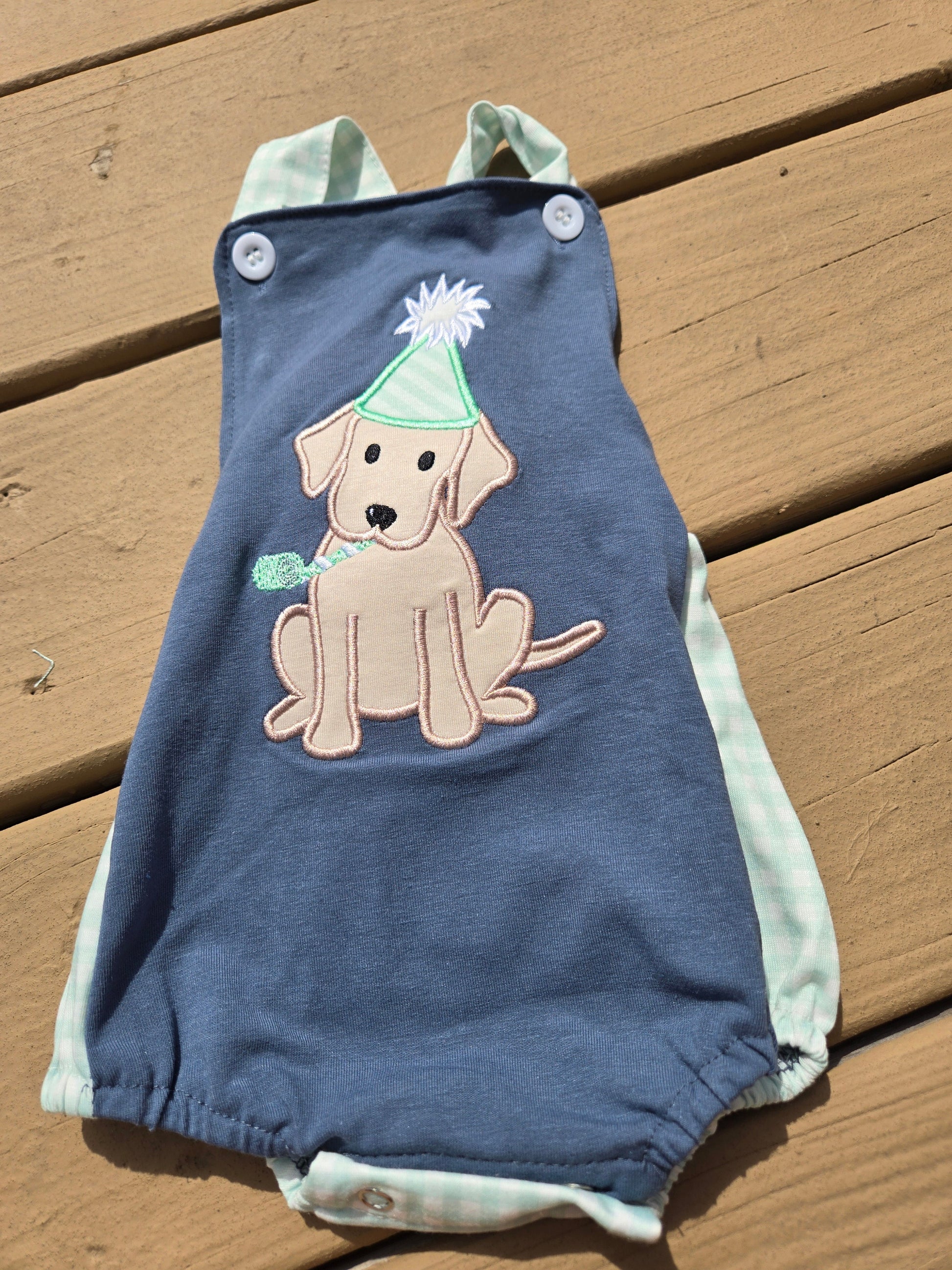 Navy Puppy Birthday Applique Boy Bubble Honeydew