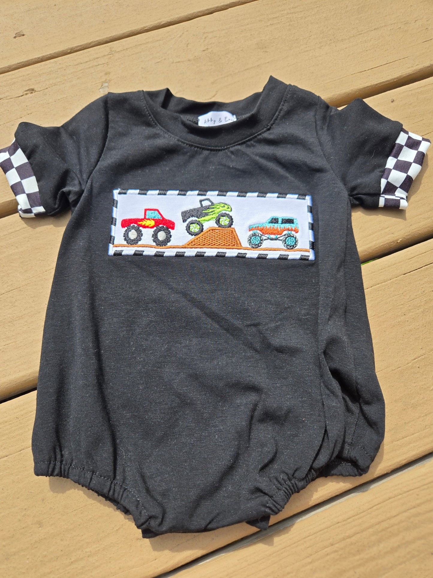 Black Monster Truck Embroidery Boy Bubble Honeydew