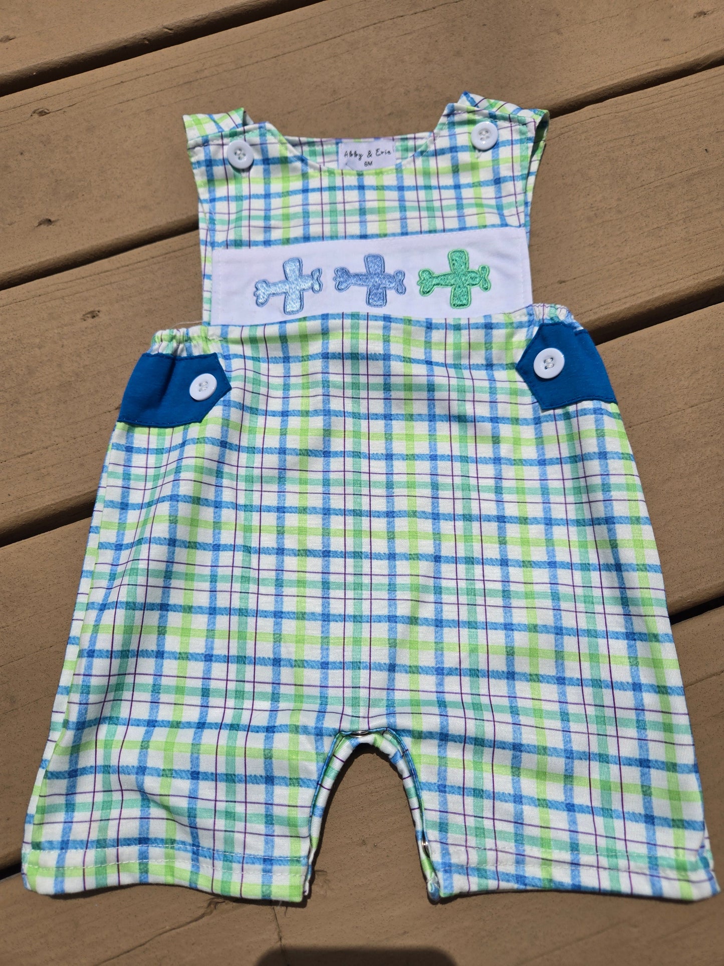 Blue Plaid Airplane Embroidery Jonjon Honeydew