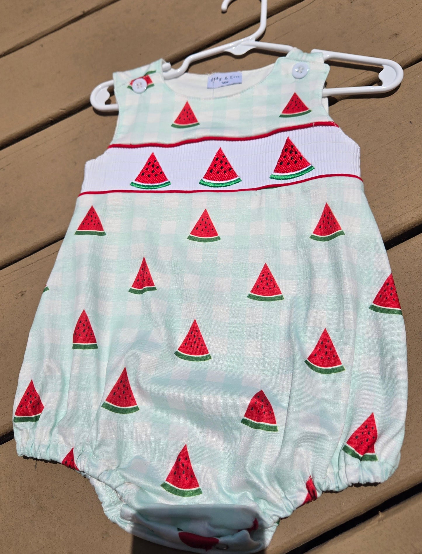 Red Embroidery Watermelon Smocked Boy Romper Honeydew