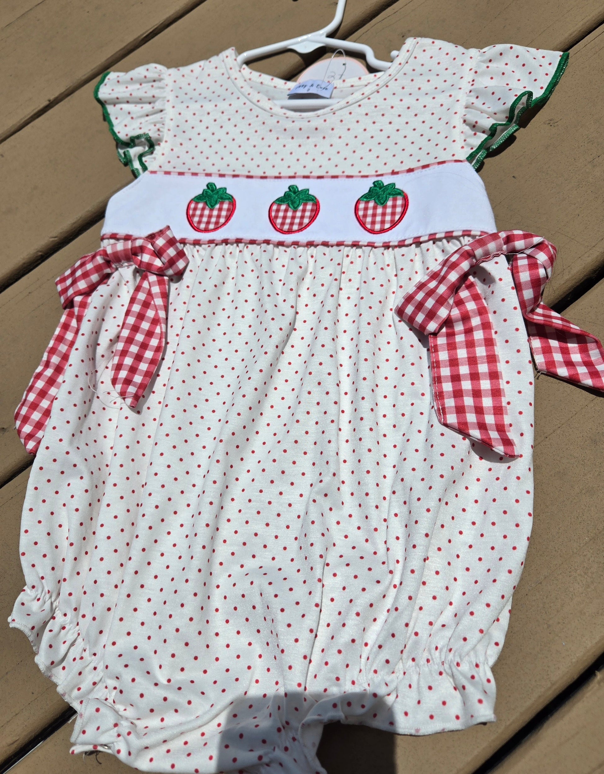 Red Dot Strawberry Embroidery Girl Bubble Honeydew