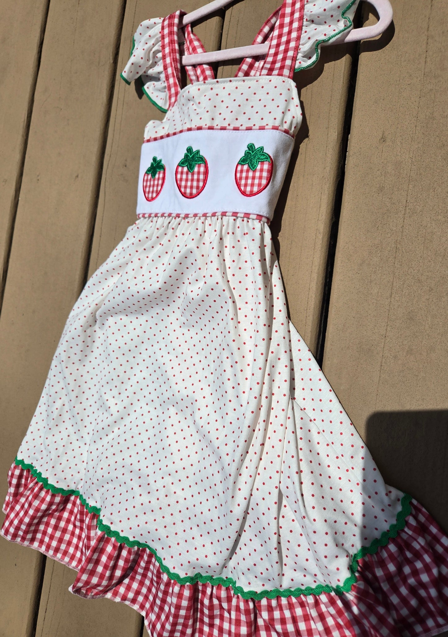 Red Dot Strawberry Embroidery Dress Honeydew