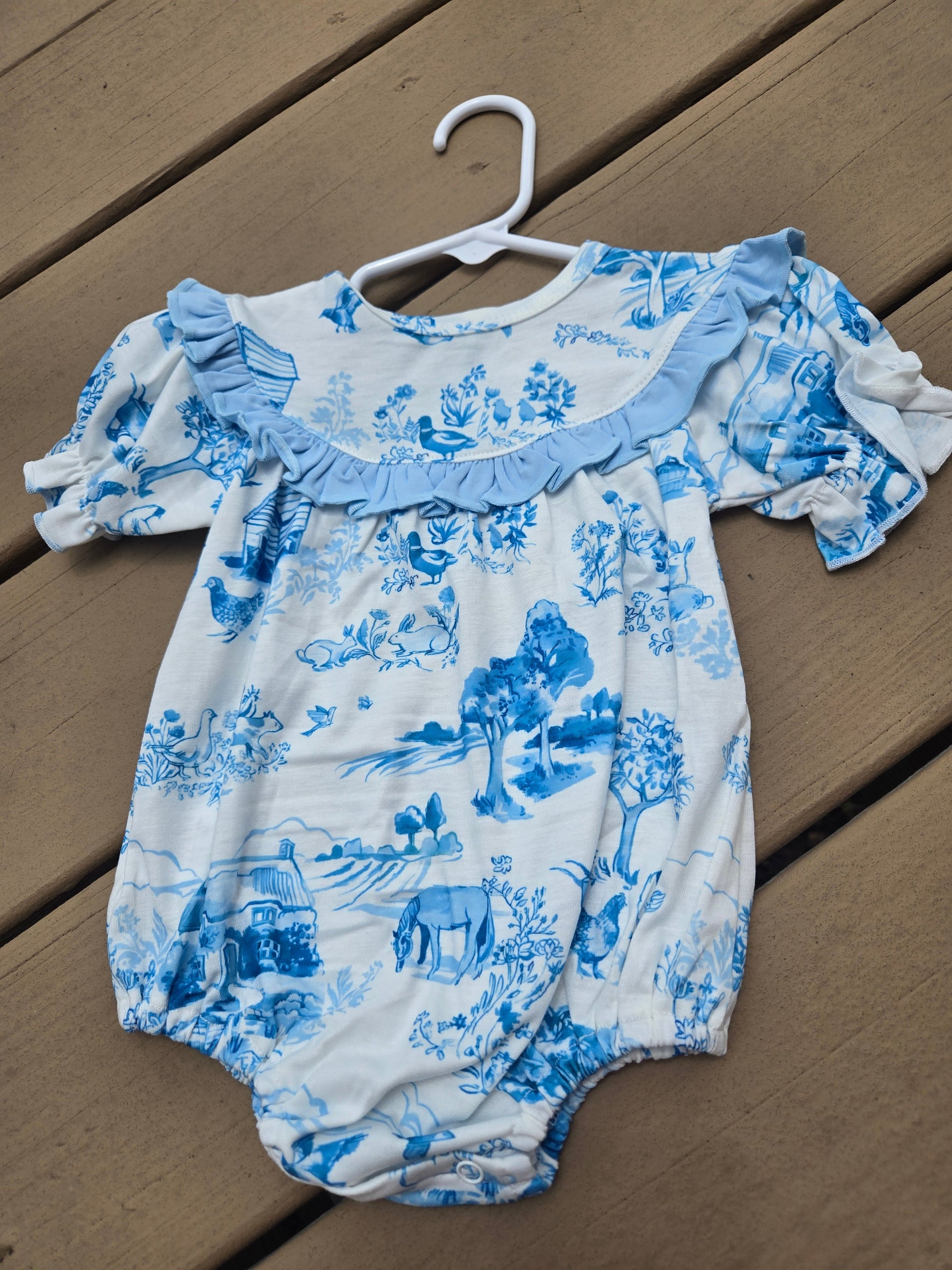 Blue Farm Print Girl Bubble Honeydew