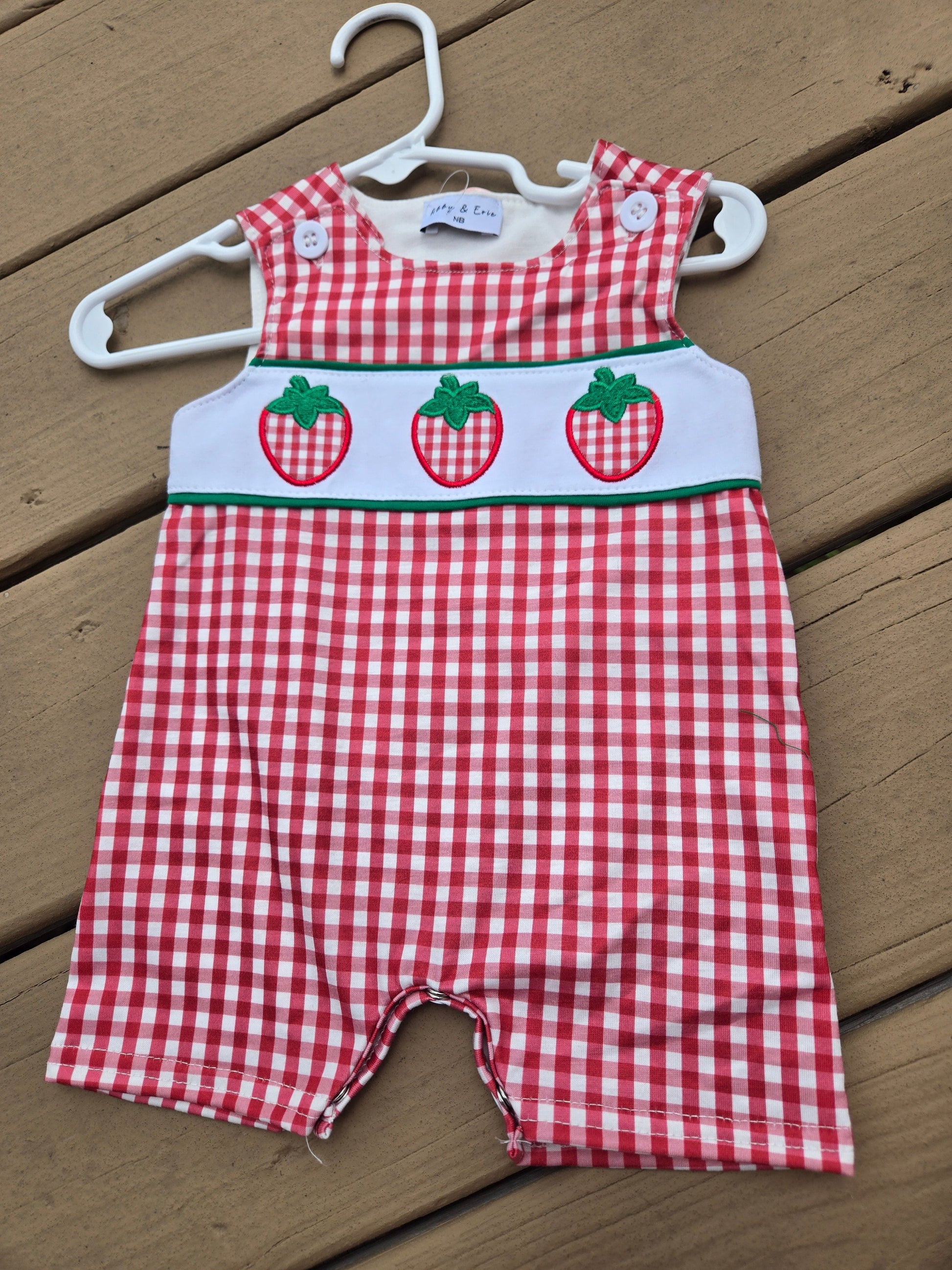 Red Dot Strawberry Embroidery Boy Jon Jon Honeydew