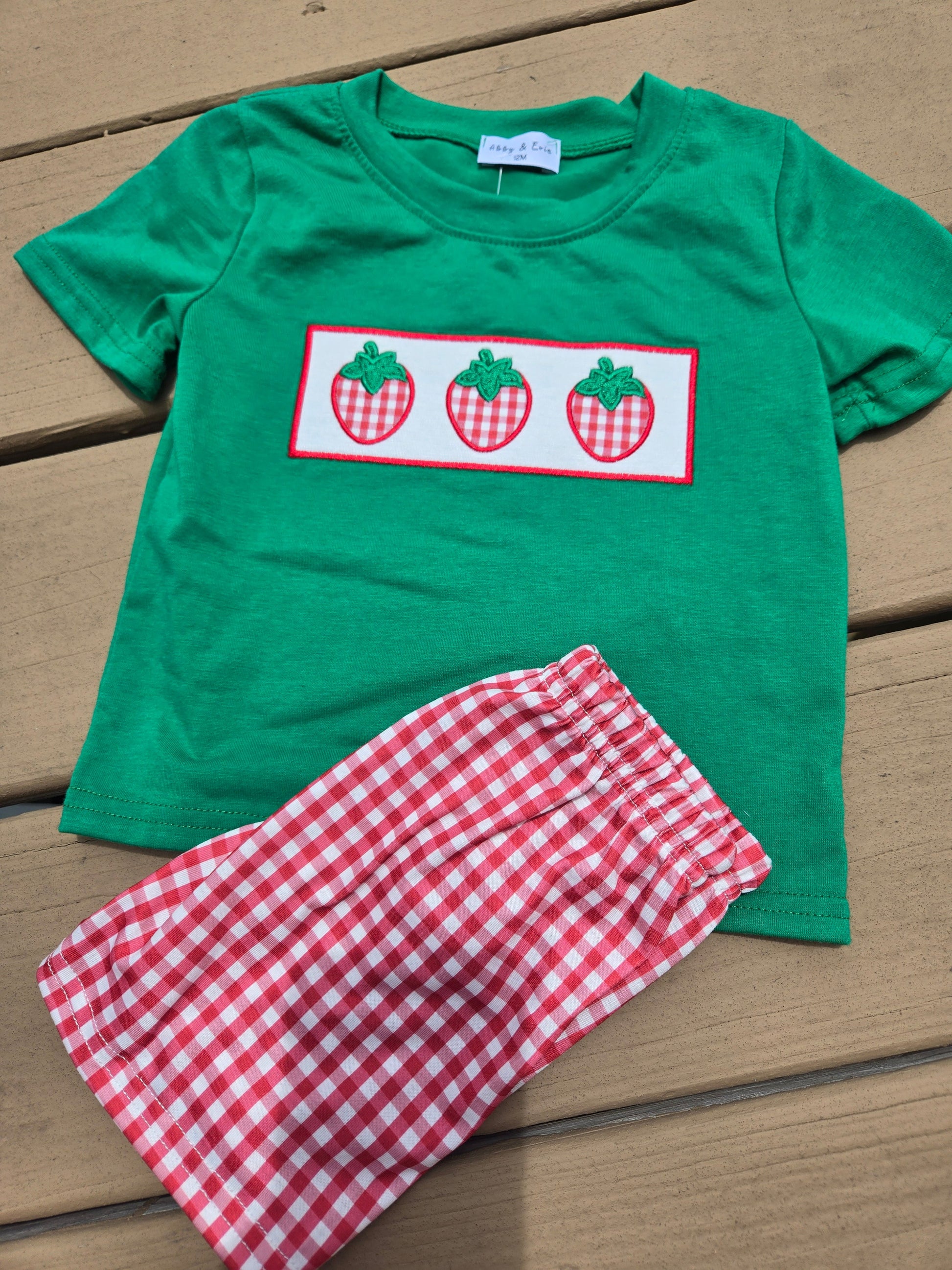 Strawberry Embroidery 2 Pc Boy Set Honeydew