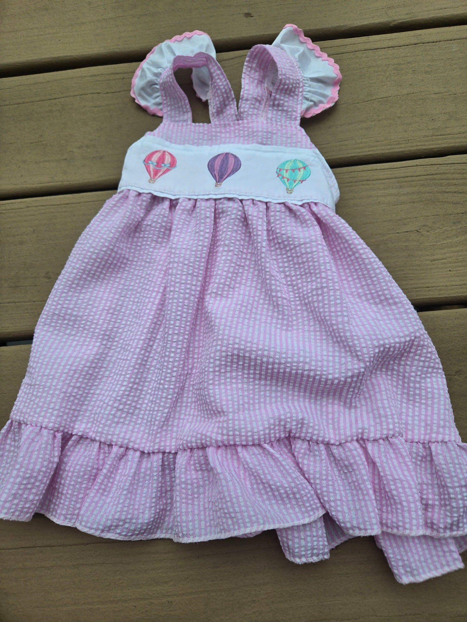 Pink Hot Air Balloon Embroidery Girls Dress Magic Group