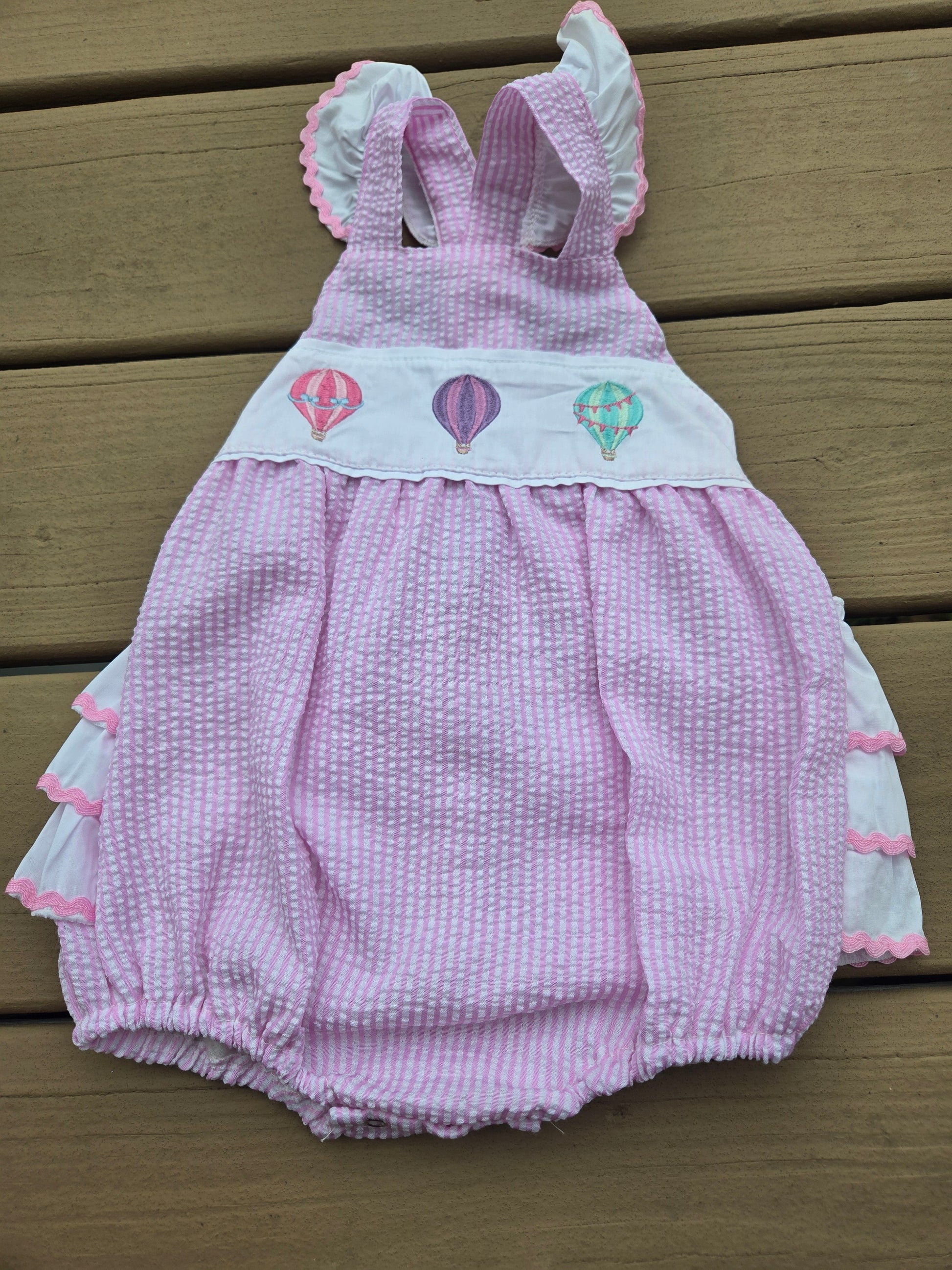Pink Hot Air Balloon Embroidery Girl Romper Magic Group