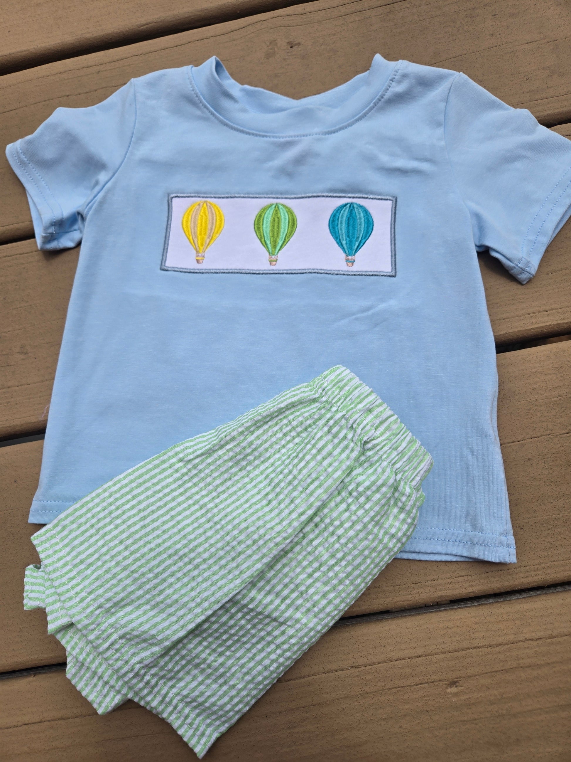 Hot Air Balloon Embroidery Boys Blue 2 Piece Set Magic Group