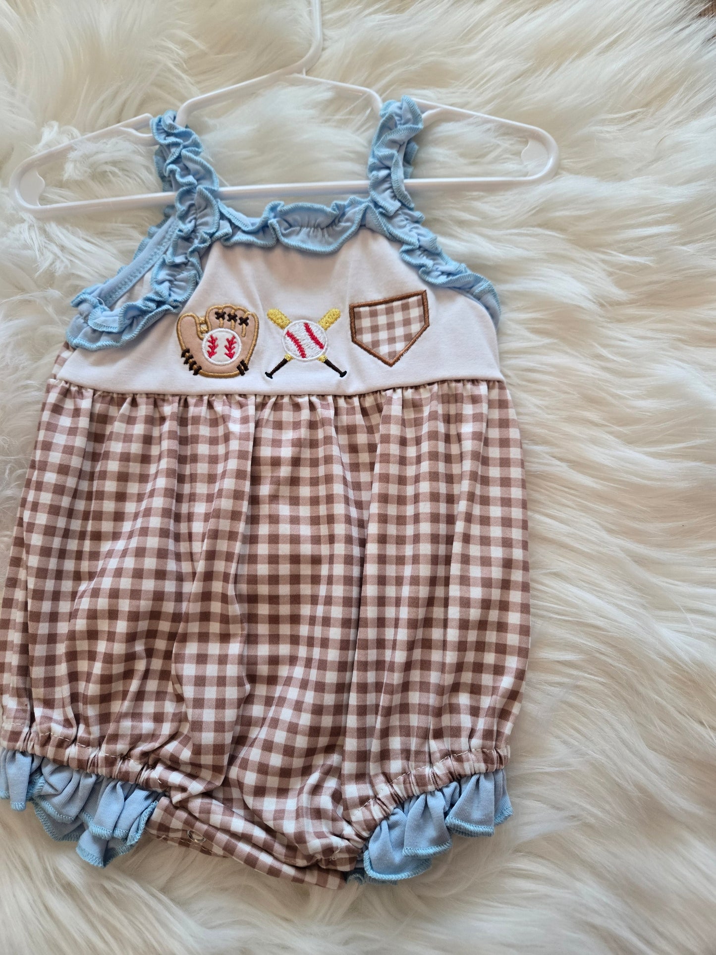 Blue Baseball Girl Romper Honeydew