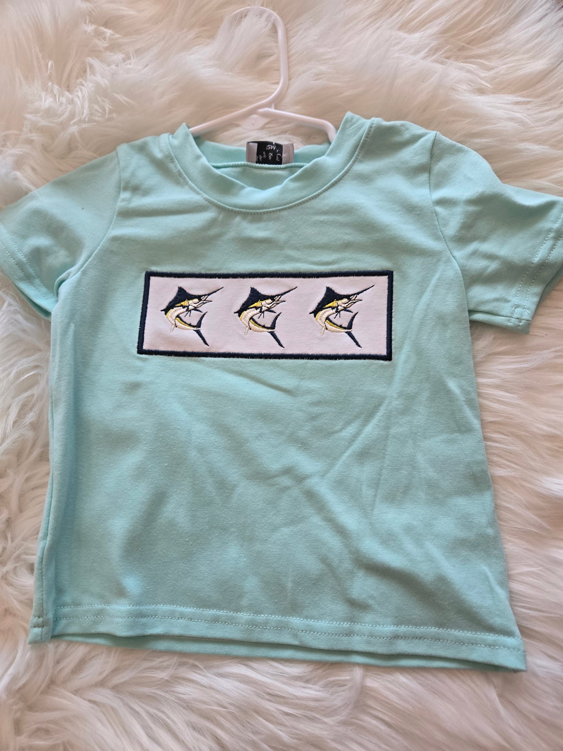 Blue Swordfish Embroidery Boy Top Honeydew