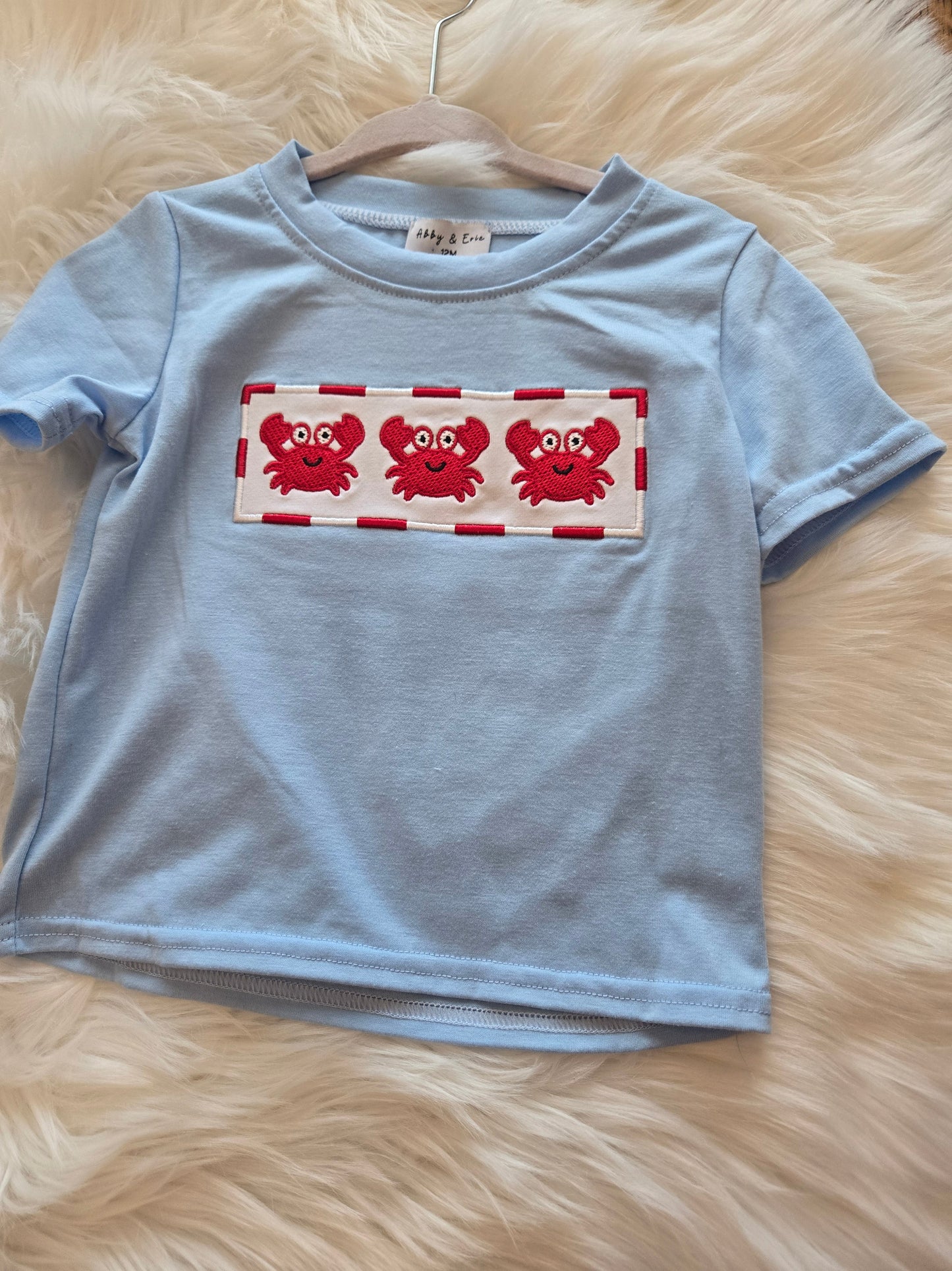 Blue Crab Embroidery Boy Shirt Honeydew