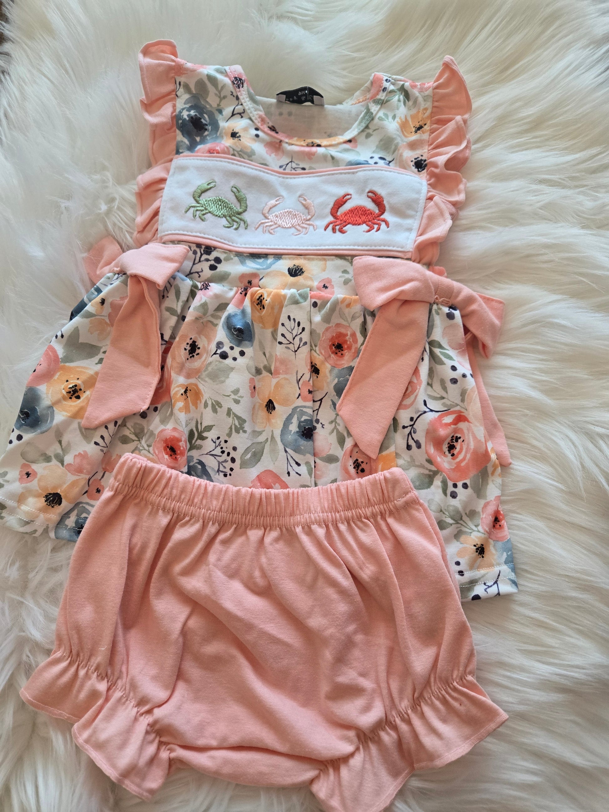 Floral Crab Girl Bloomers Set Honeydew