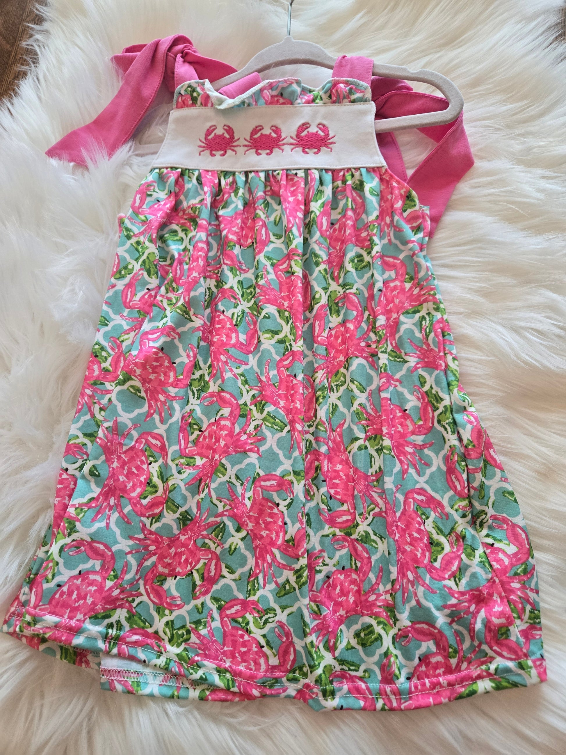 Pink Crab Embroidery Dress Honeydew
