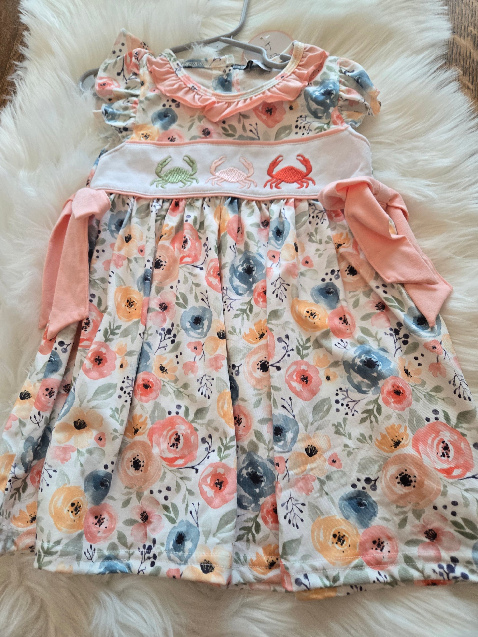 Floral coral crab girls dress Honeydew