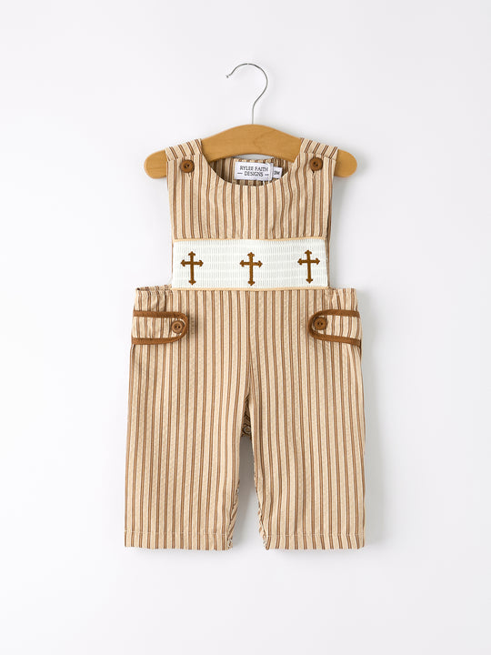 Beige Stripe Smocked Church Christ Bishop Christening Jonjon Rylee Faith