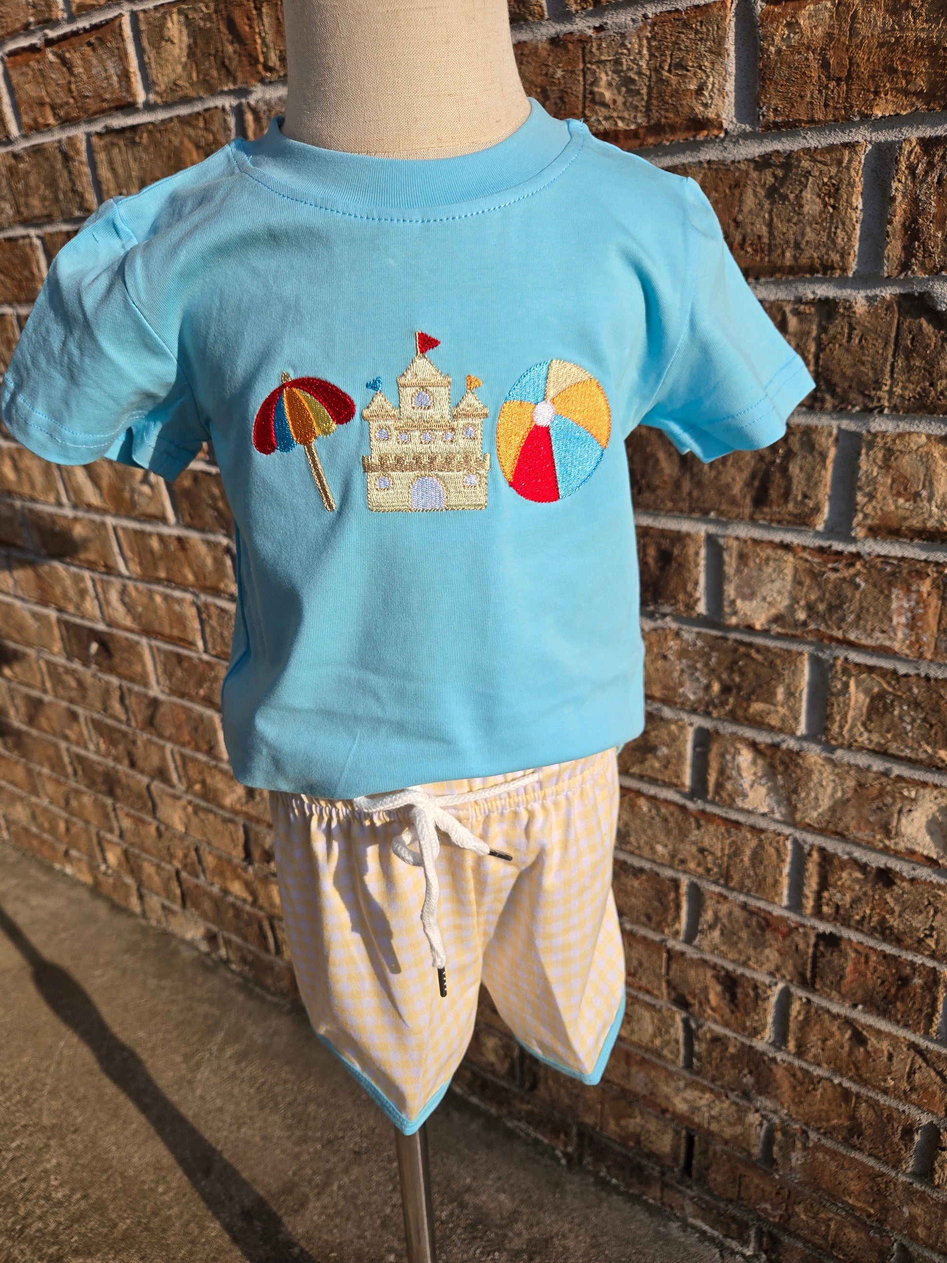 Blue Beach Sandcastle Embroidery Collection - Boy Short Set Boyis