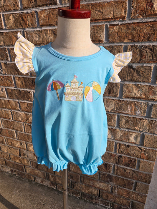 Blue Beach Sandcastle Embroidery Collection - Girl Romper - eta July Boyis