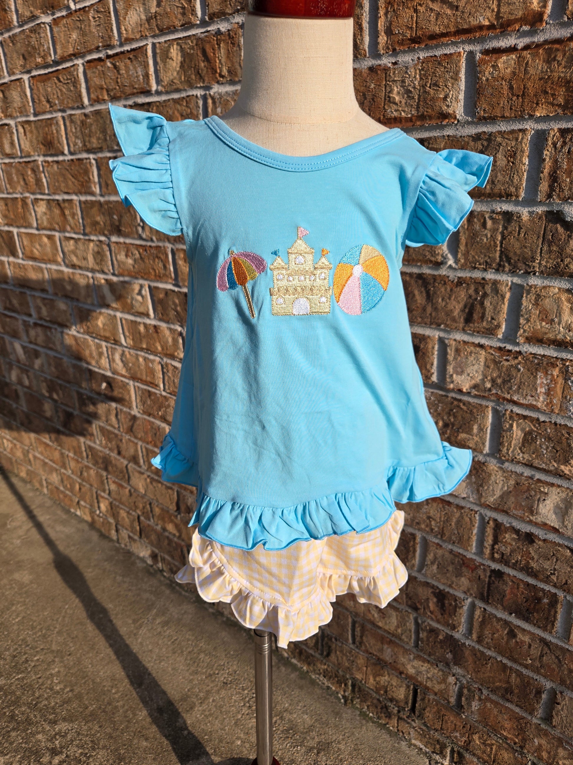 Blue Beach Sandcastle Embroidery Collection - Girl Short Set Boyis