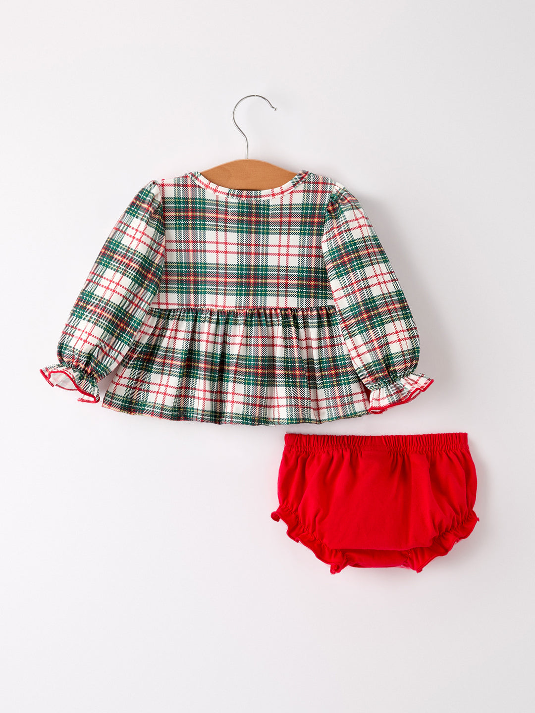Christmas Plaid Santa Embroidered Girls Bloomer Set Rylee Faith