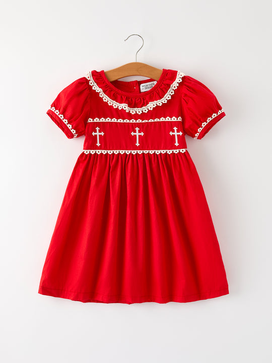 Red Cross Embroidered Dress Rylee Faith