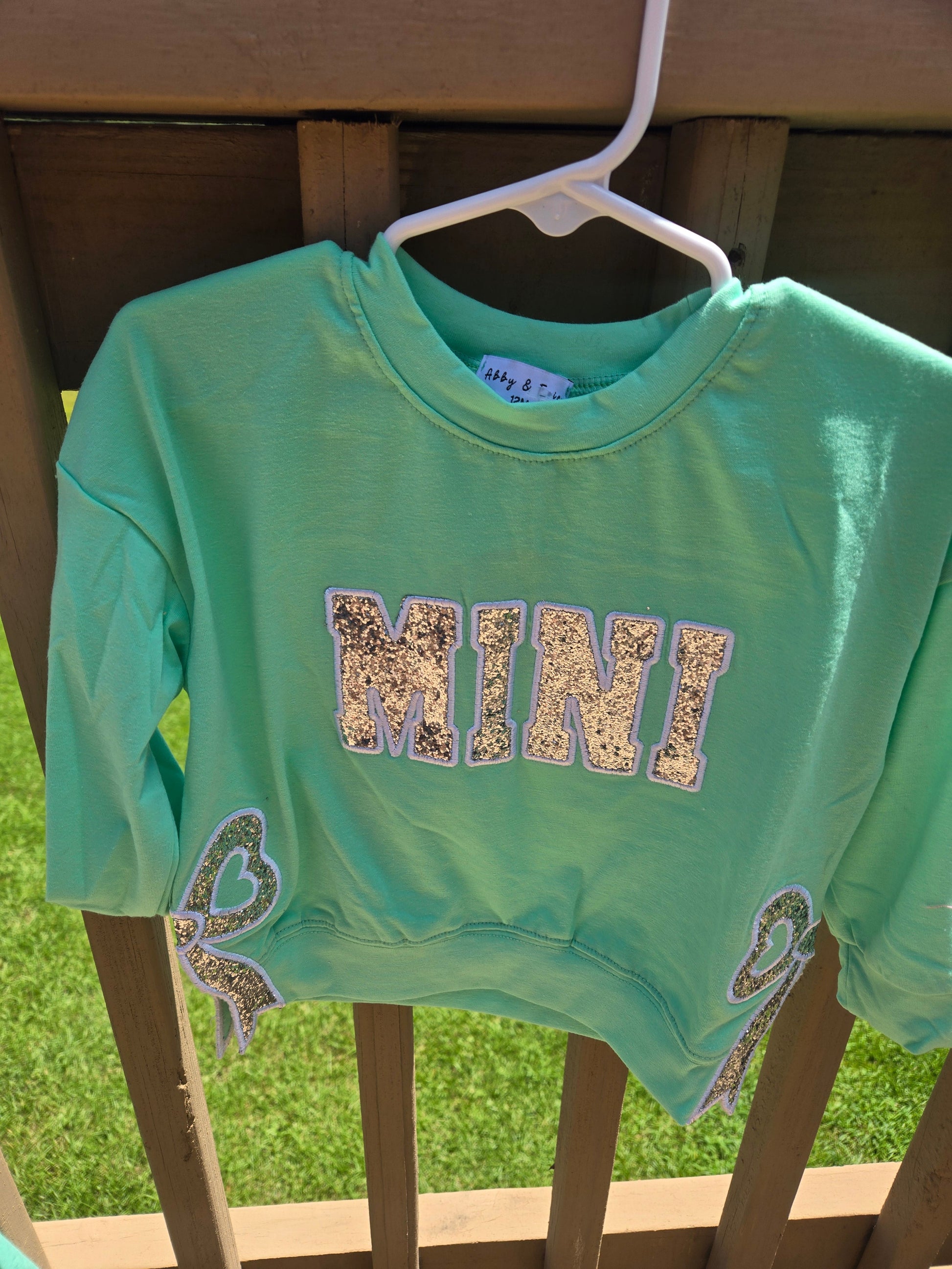Mini Green Mint Glitter Long Sleeve Shirt Honeydew