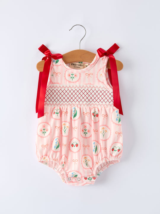 Spring Pink Floral Bow Smocked Girl Romper Rylee Faith