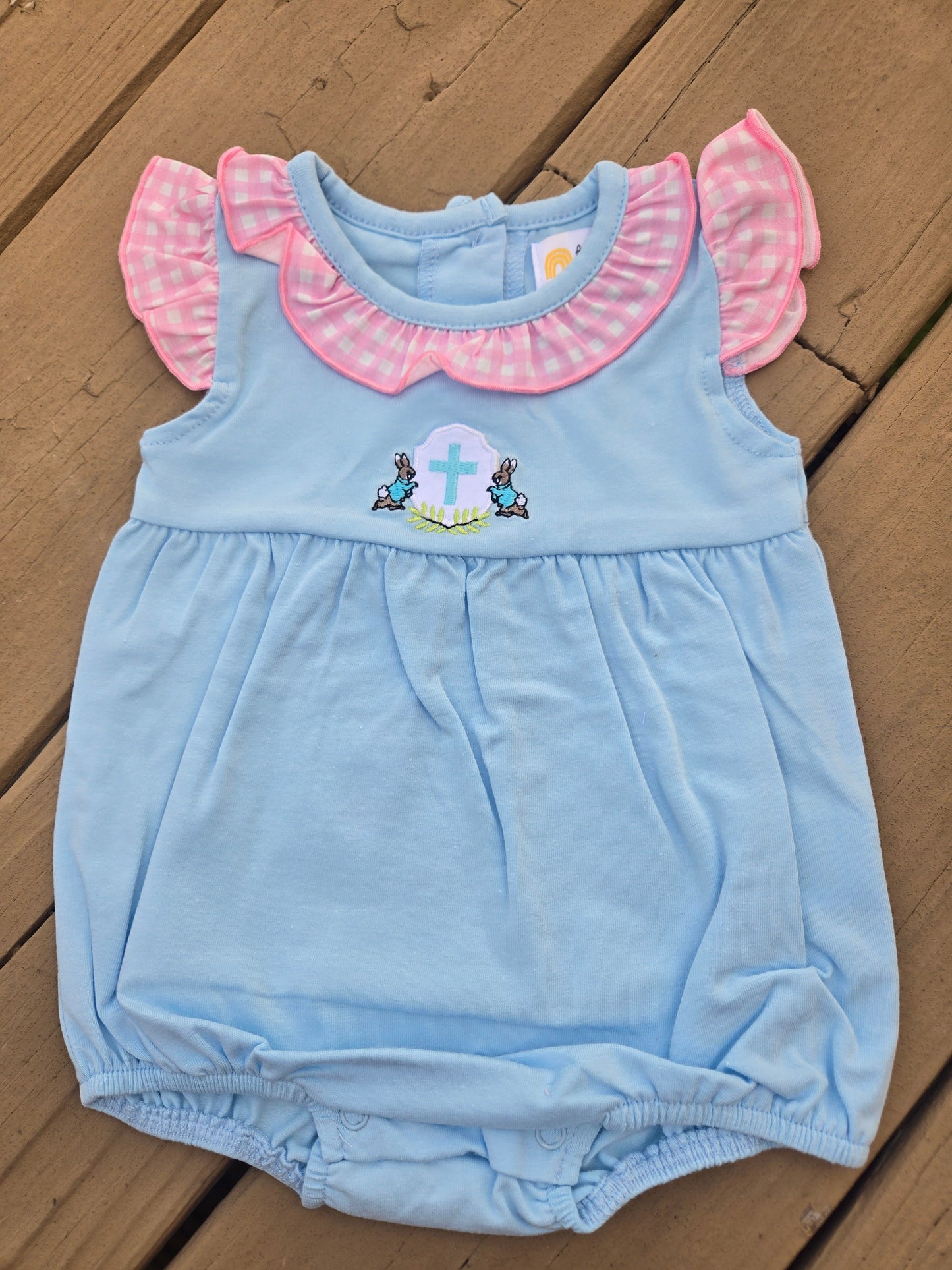 Bunny Cross Girl Romper Honeydew