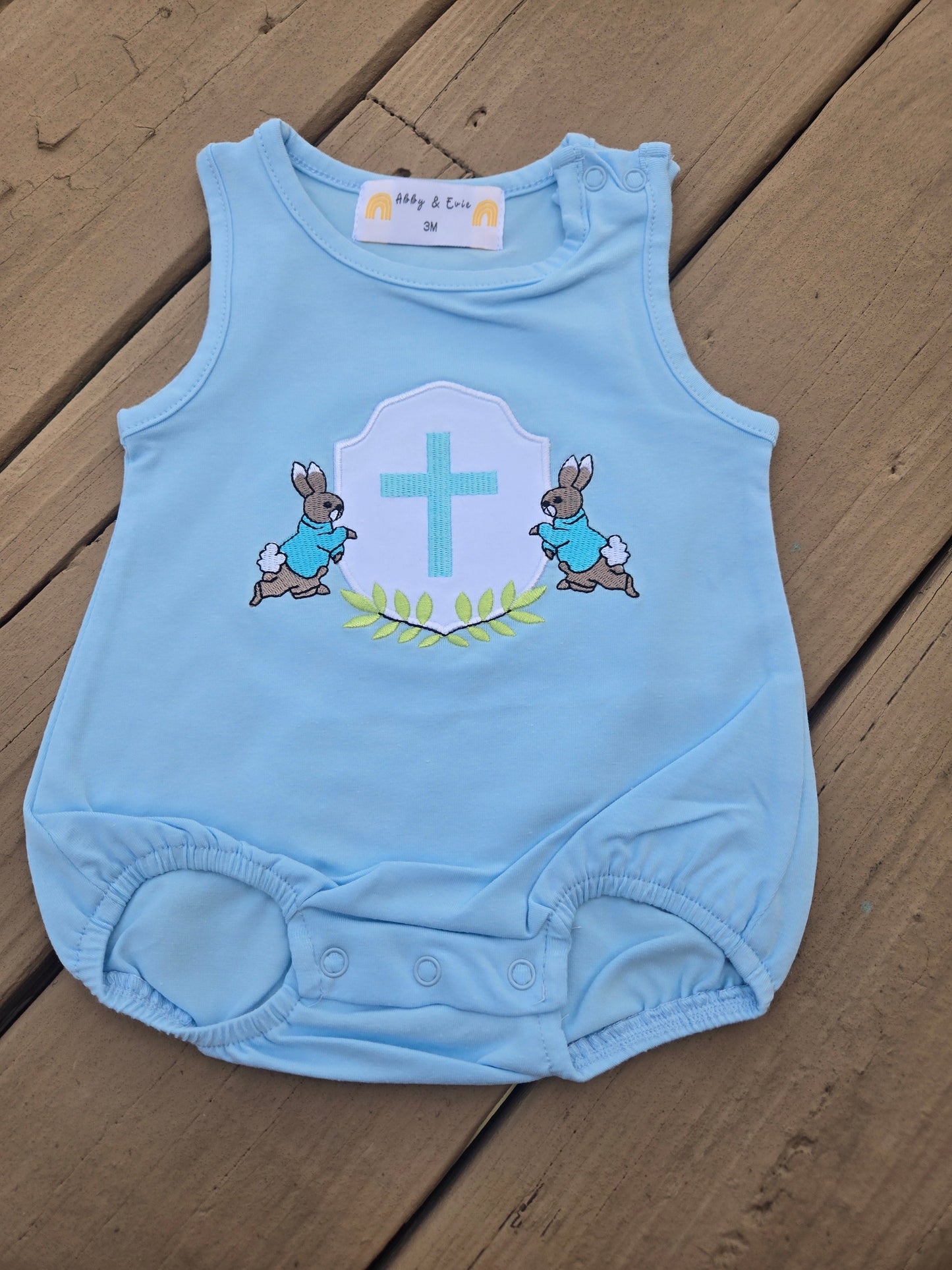 Bunny Cross Boy Romper Honeydew