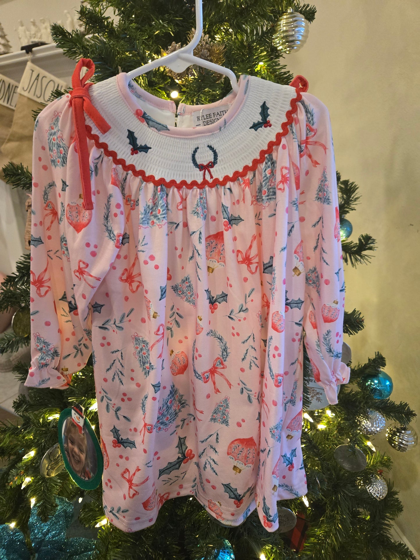 Winter Christmas Smocking Embroidery Colorful Girl Dress Rylee Faith