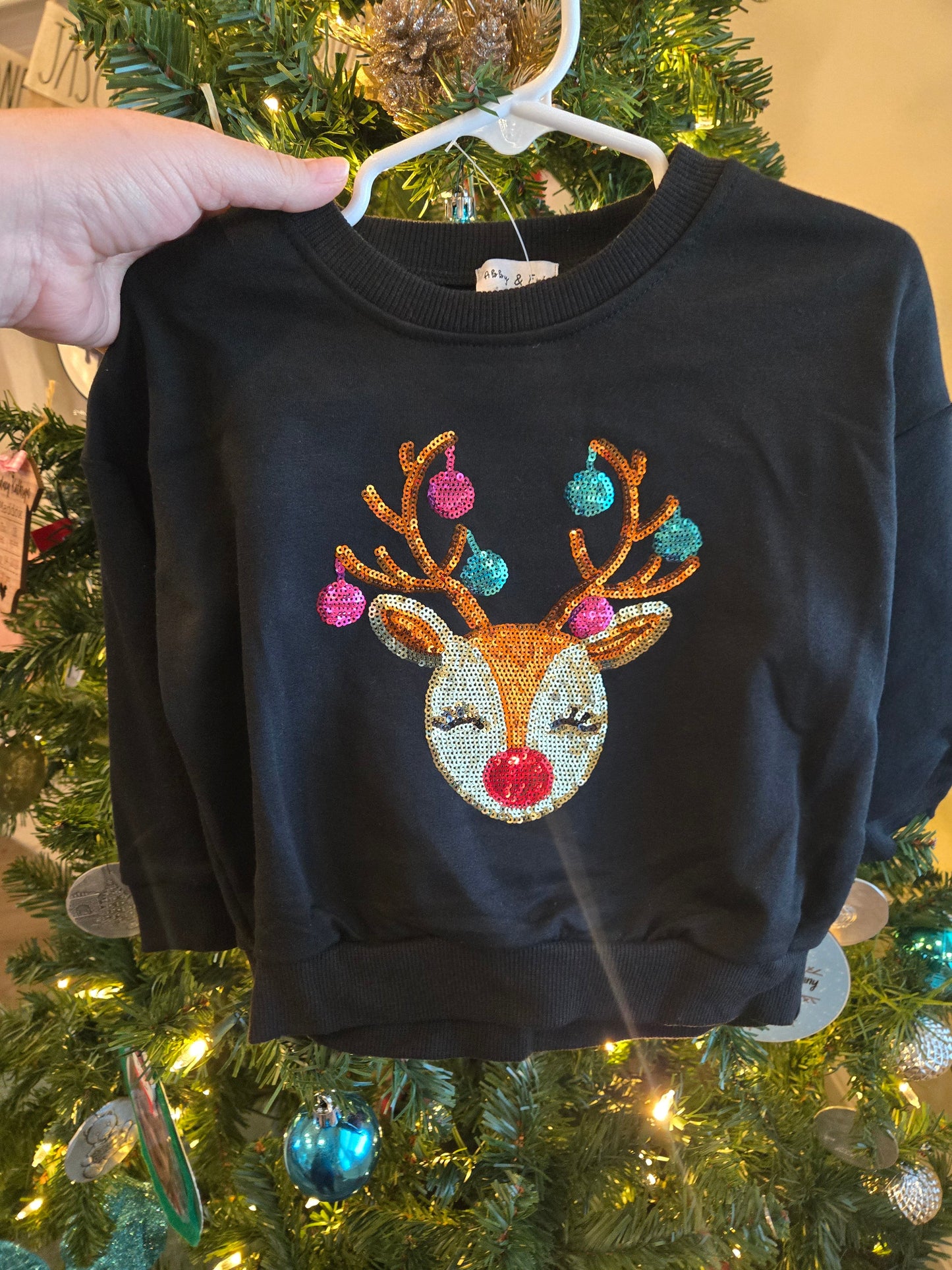 Black Reindeer Sequin Mom and Me Sweater Honeydew