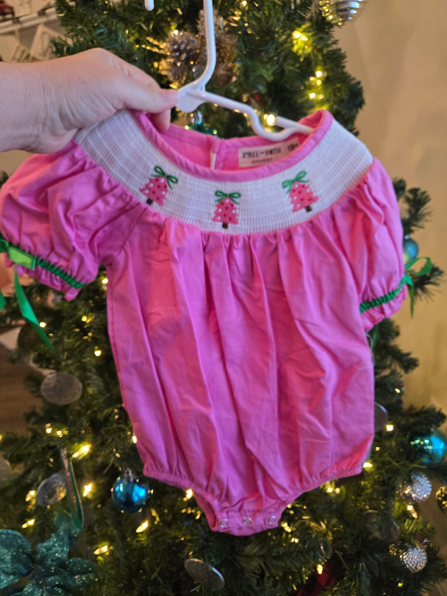 Pink Christmas Tree Smocked Bubble Rylee Faith