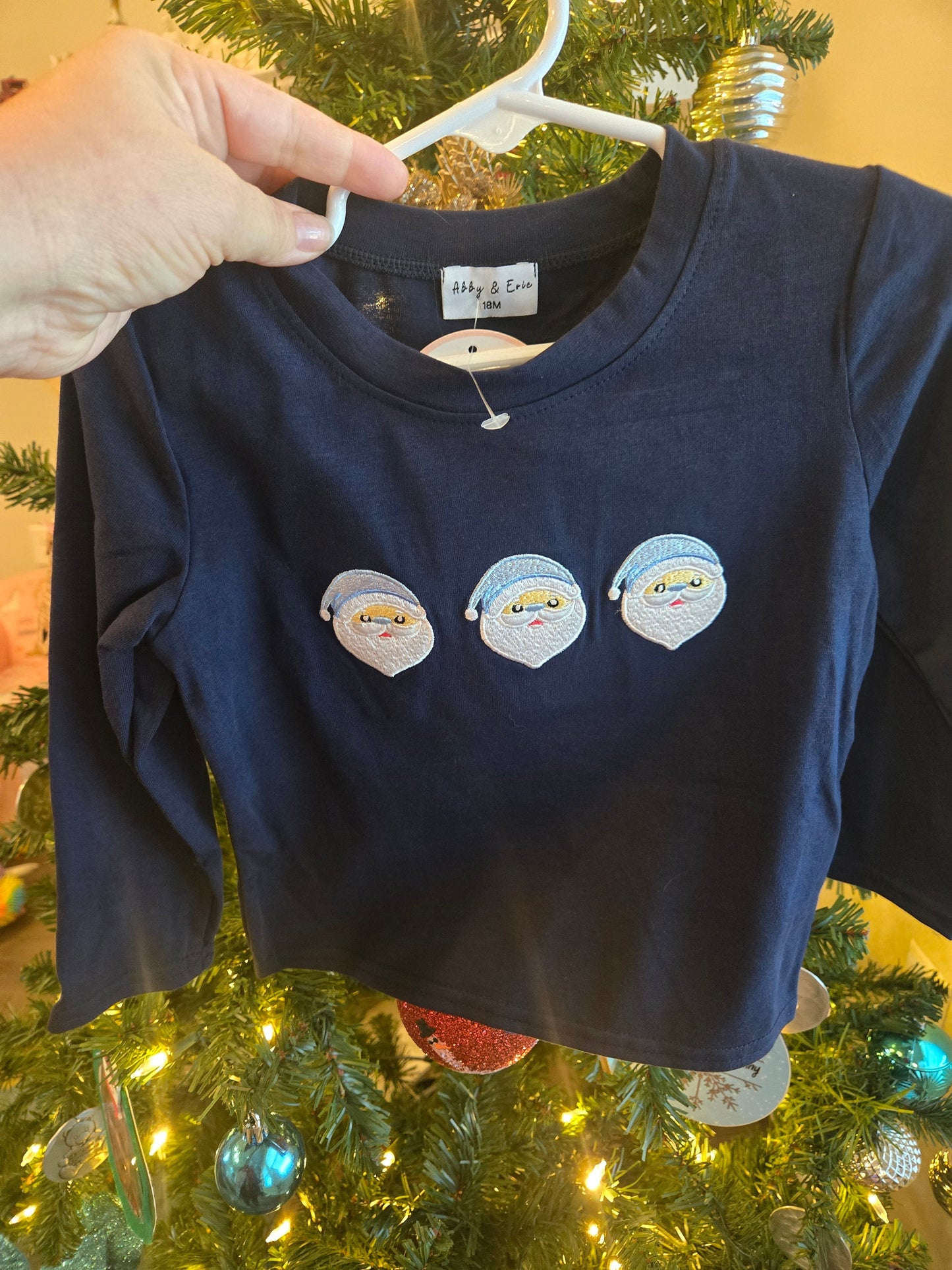 Navy Santa Claus Embroidery Boys Top Honeydew