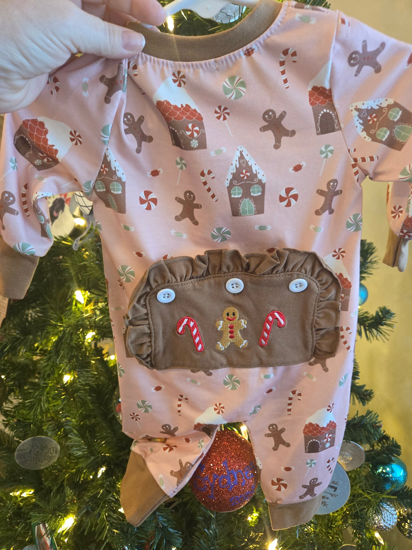 Pink Christmas Gingerbread Girl Romper Honeydew