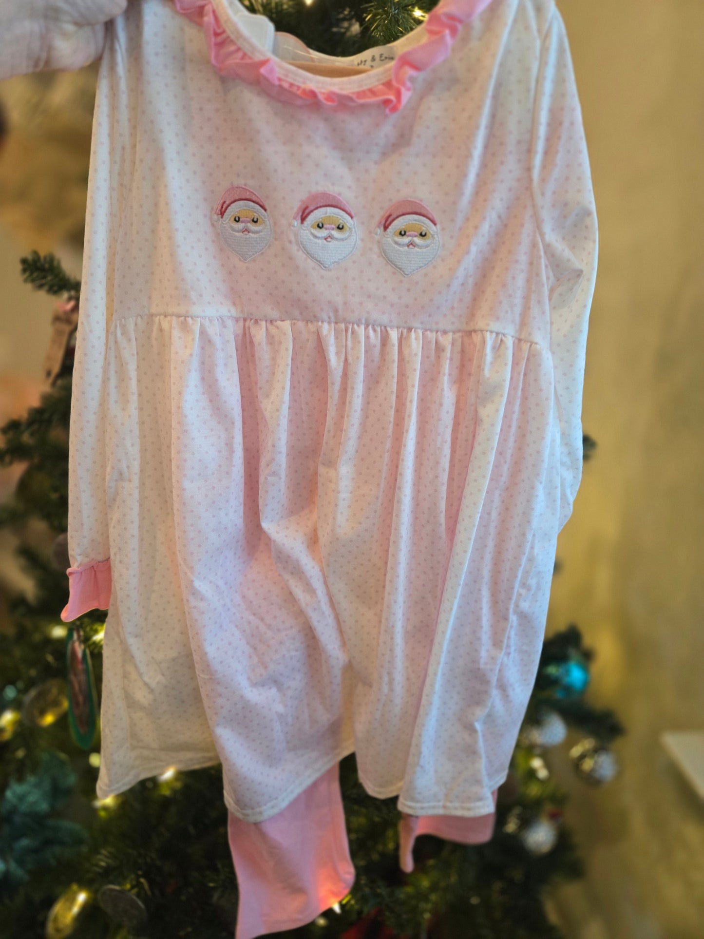 Pink Santa Claus Embroidery Girl Pants Set Honeydew