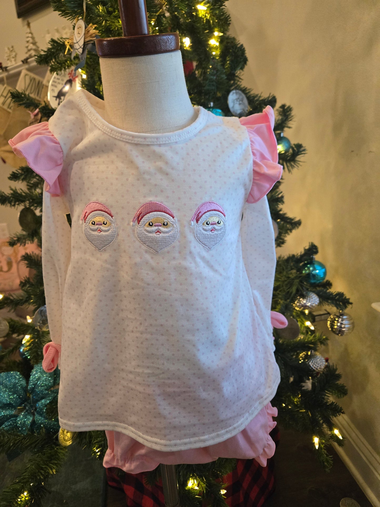 Pink Santa Claus Embroidery Girl Bloomer Set Honeydew