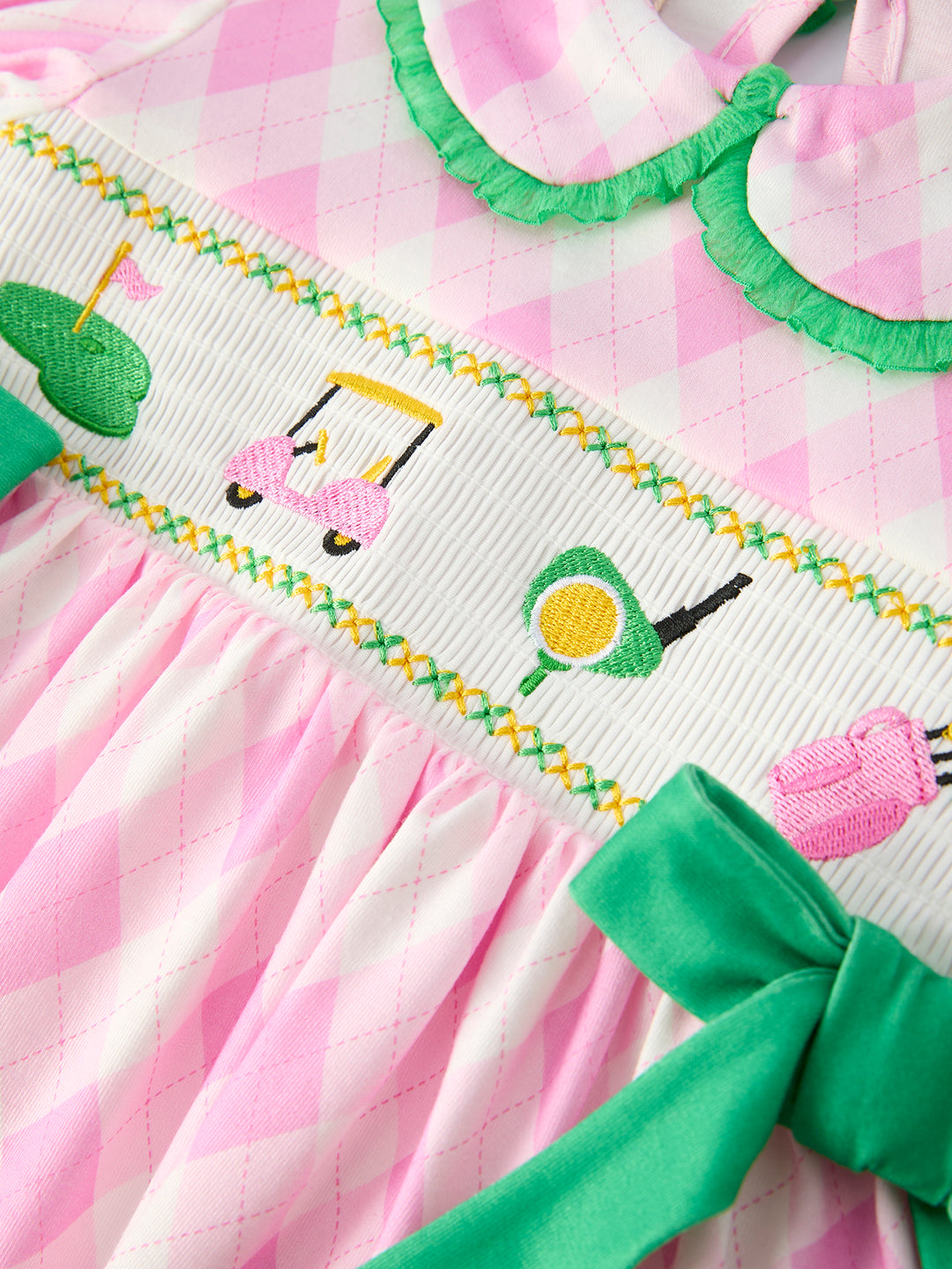 Spring Golf Embroidered Baby Girls Smocked Bow Bloomer Set Rylee Faith