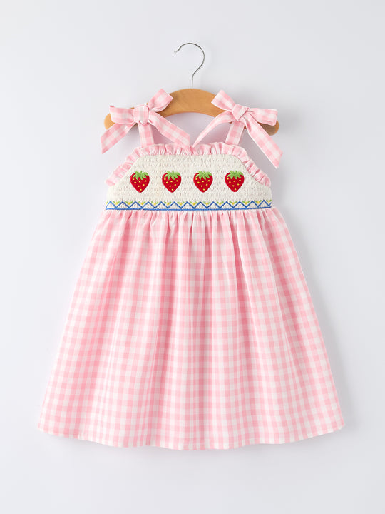 Strawberry Embroidery Girl Dress Bow Strap Ruffle Rylee Faith