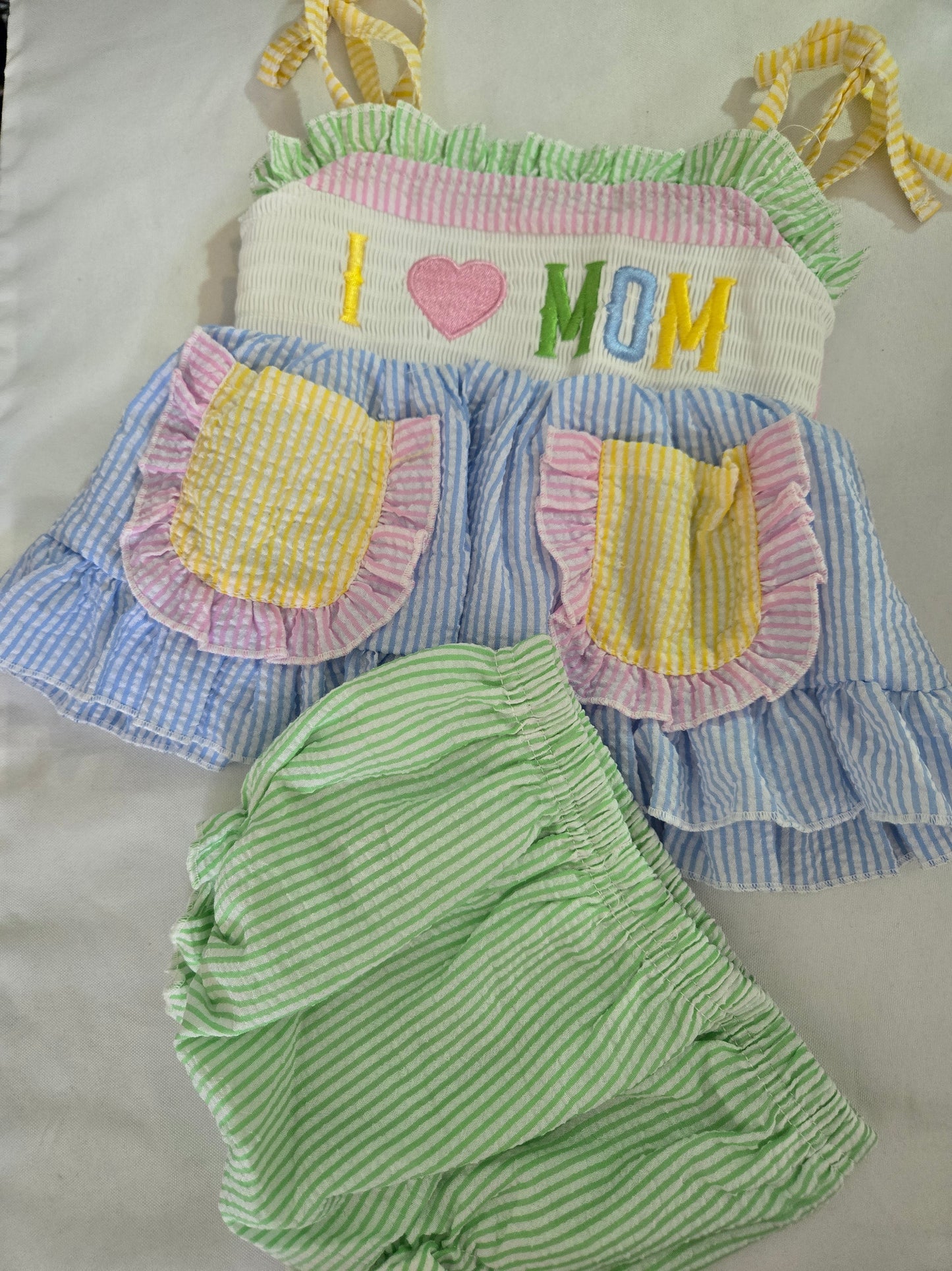 I Love Mom Color Block Seersucker Bloomer Set Rylee Faith