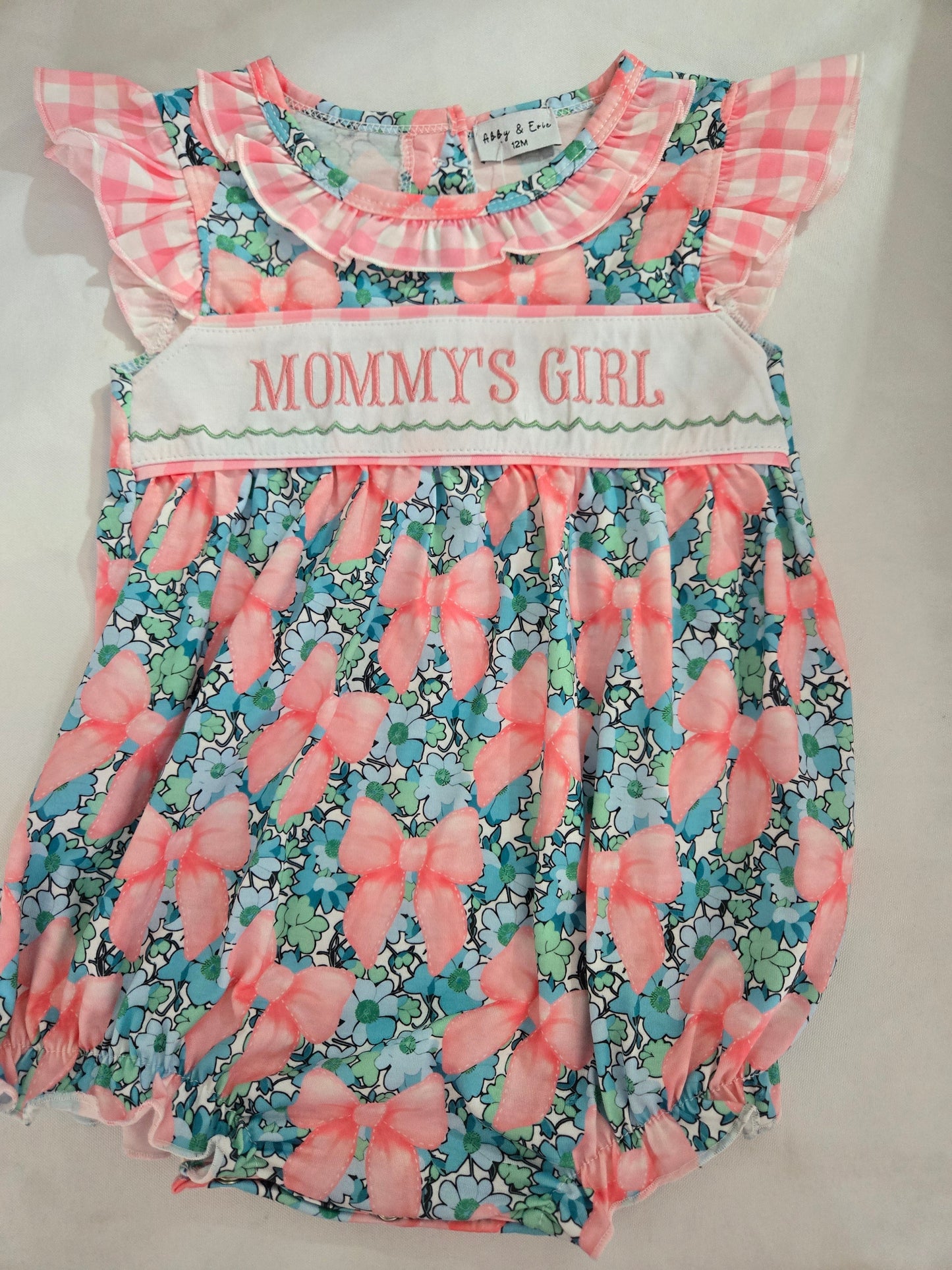 Pink Floral Mommy's Girl Embroidery Ruffle Bubble Honeydew