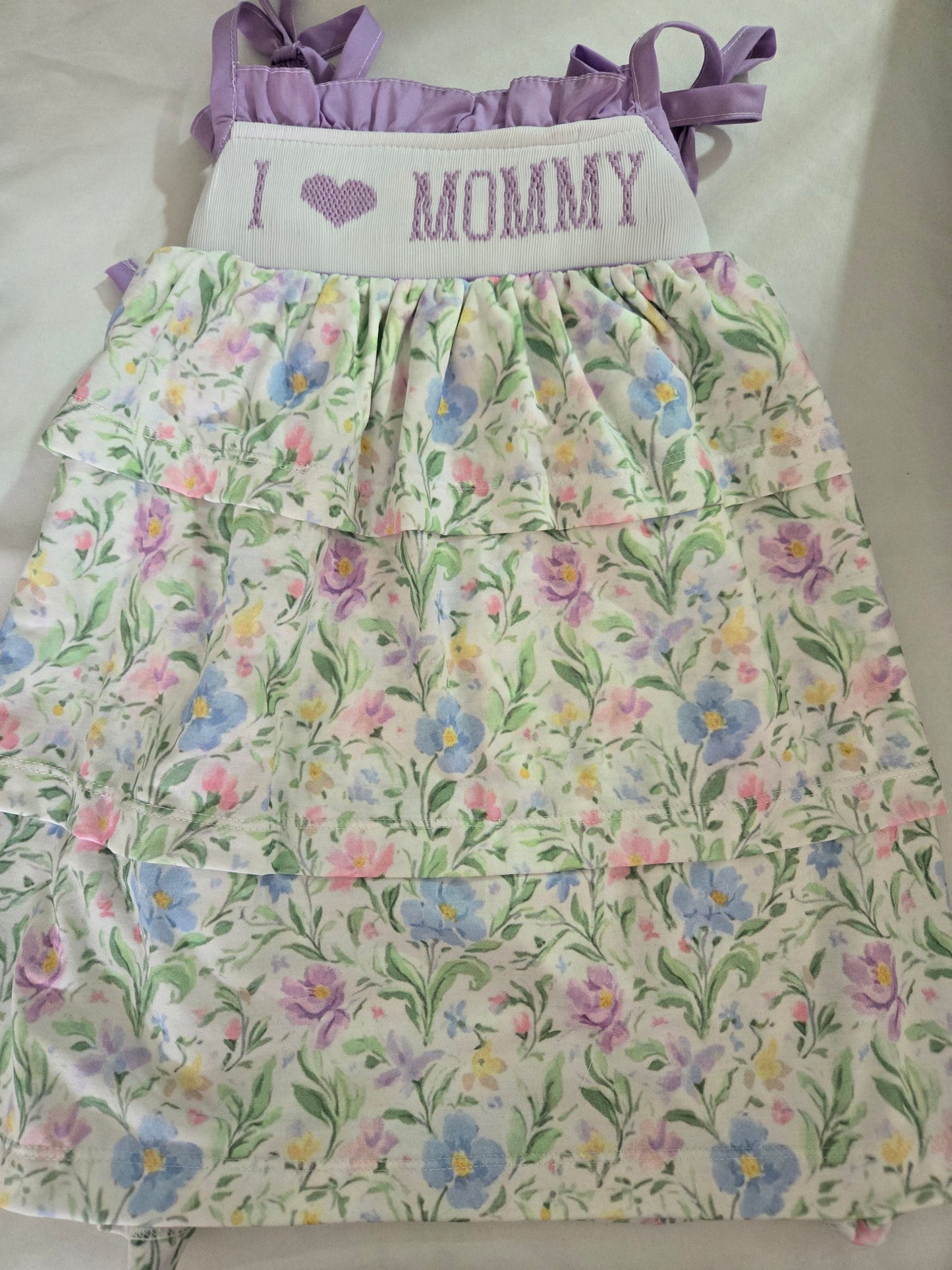 Premium Collection I Love Mommy Hand Smocked Purple Floral Dress Ambabie