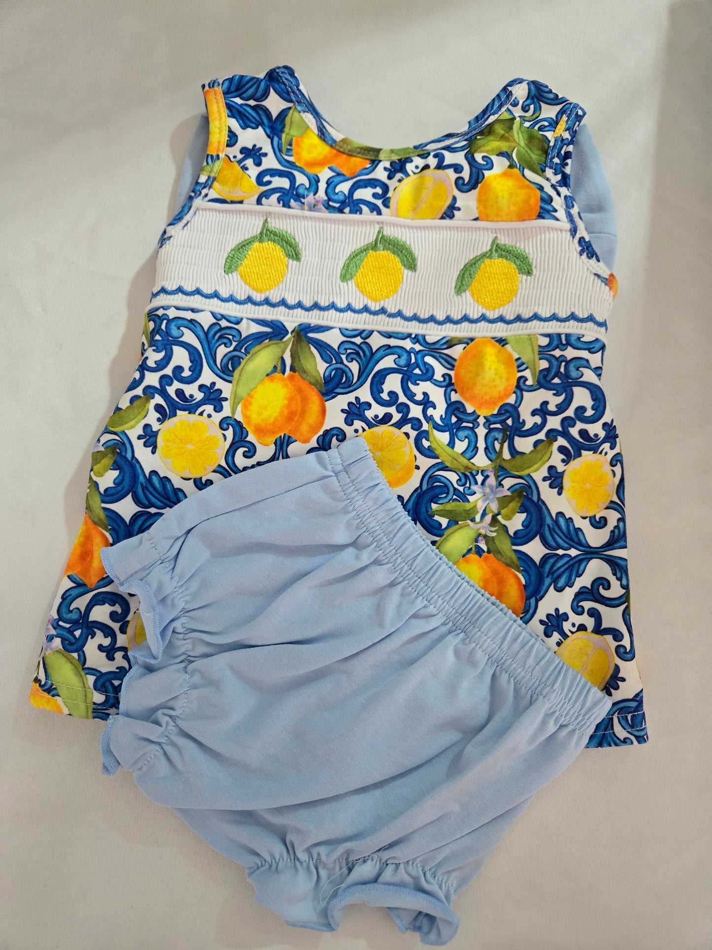 Lemon Smocked Ruffle Bloomer Set Bow Back Honeydew