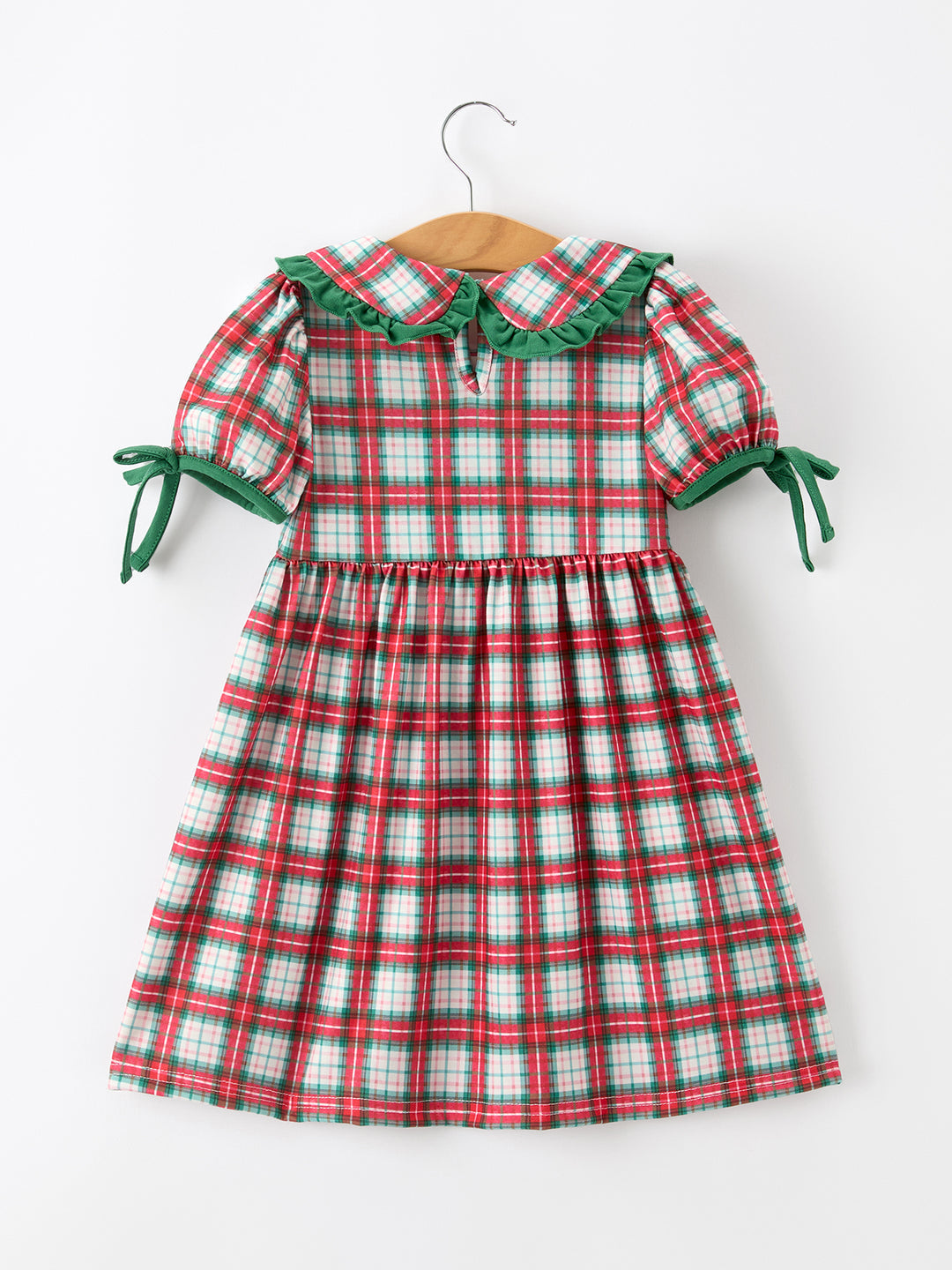 Christmas Tree Plaid Girls Peter Pan Collar Ruffle Dress Rylee Faith