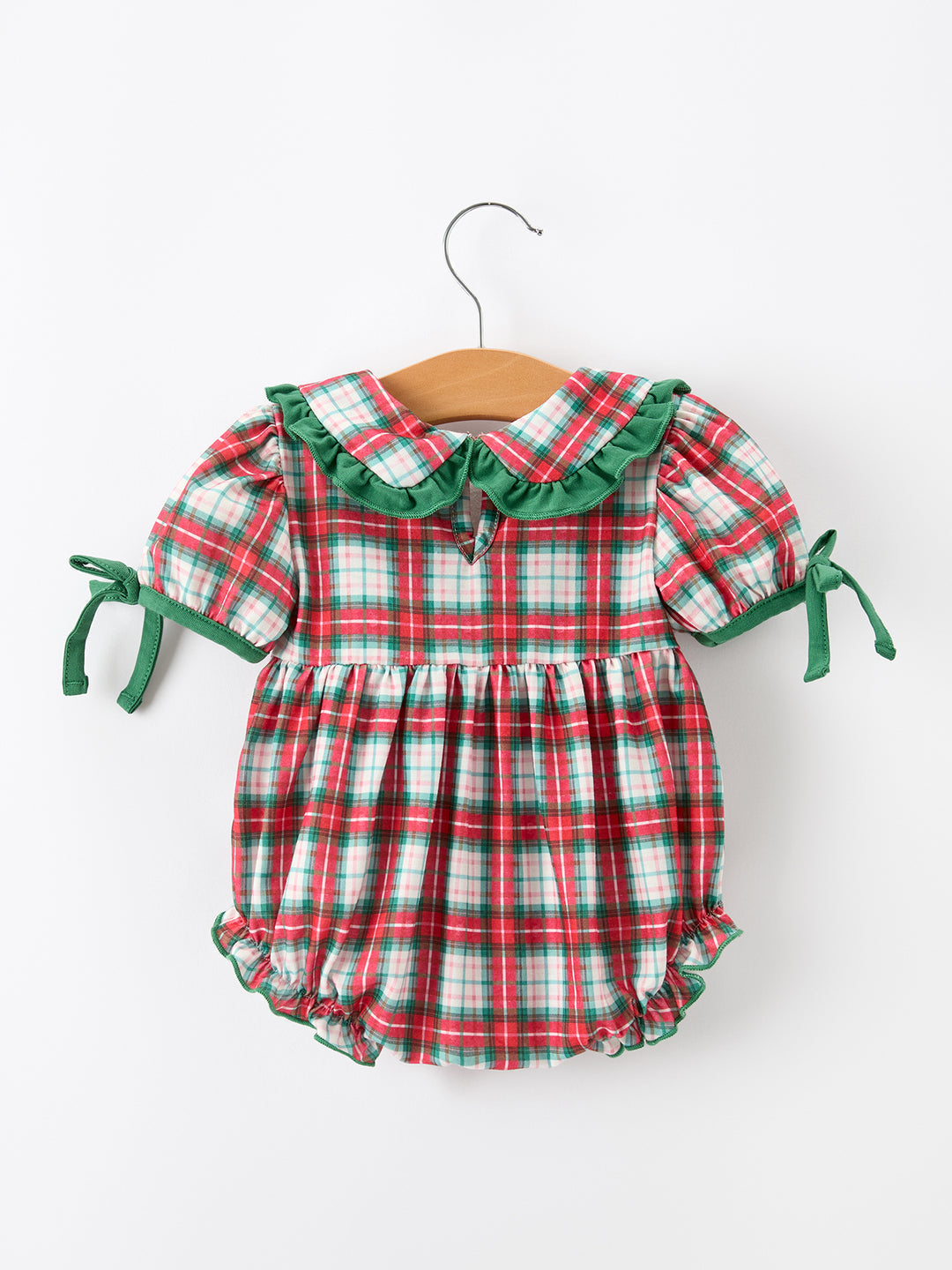 Christmas Tree Plaid Girls Machine Ruffle Peter Pan Collar Bubble Rylee Faith