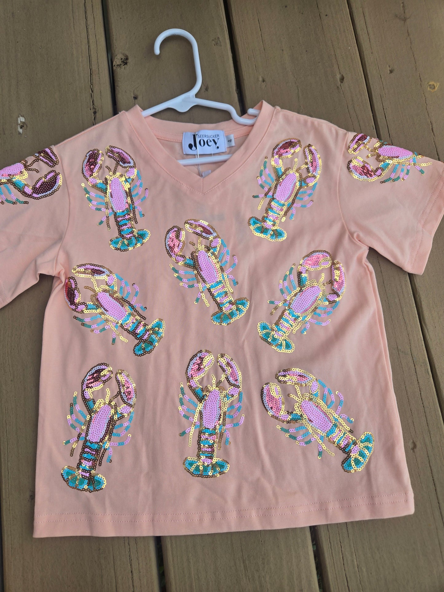 Crawfish sequin peach shirt Honeydew