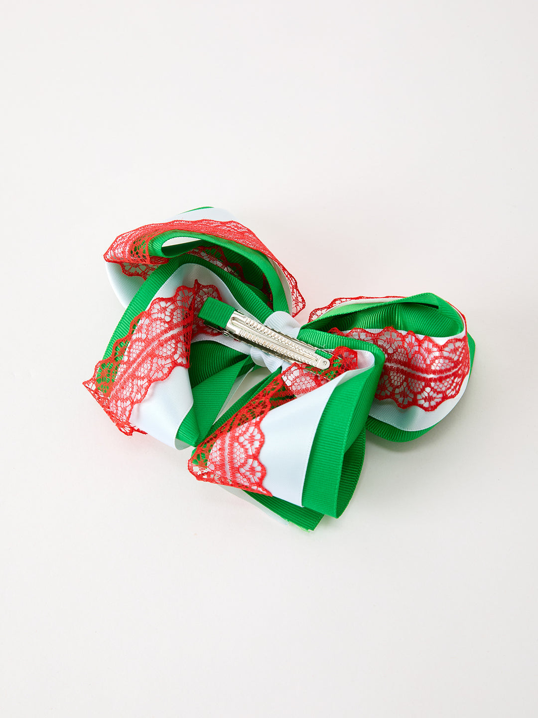 Christmas Red Green Lace Layered Bow Hair Clip Rylee Faith