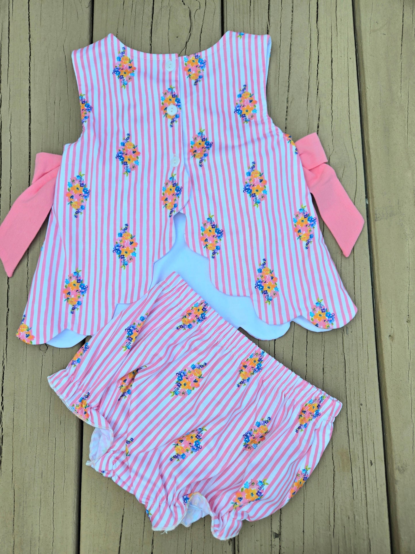 Pink Floral Stripes Scallop Swing Back Bloomer Set Scout and Holland