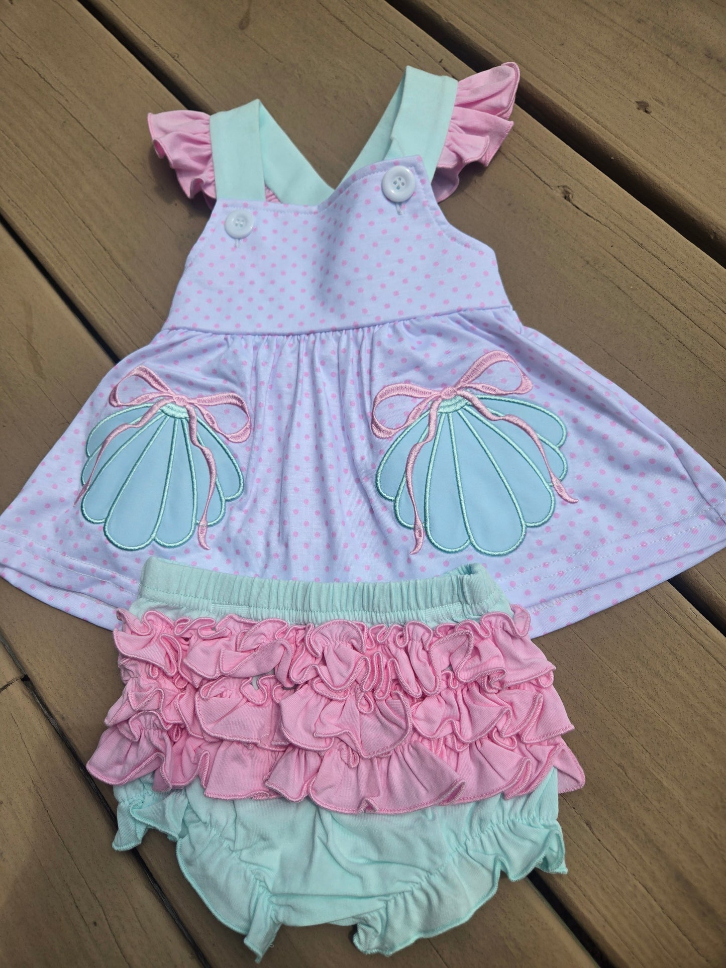 White Mint and Pink Seashell Bloomer Set southernsweetpea