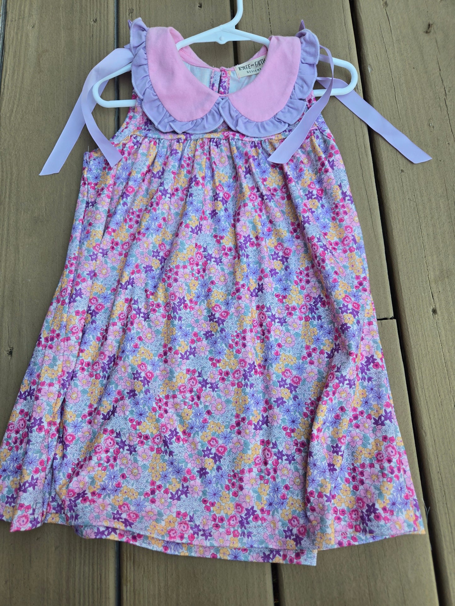 Spring Purple Floral Bow Ruffle Dress Rylee Faith